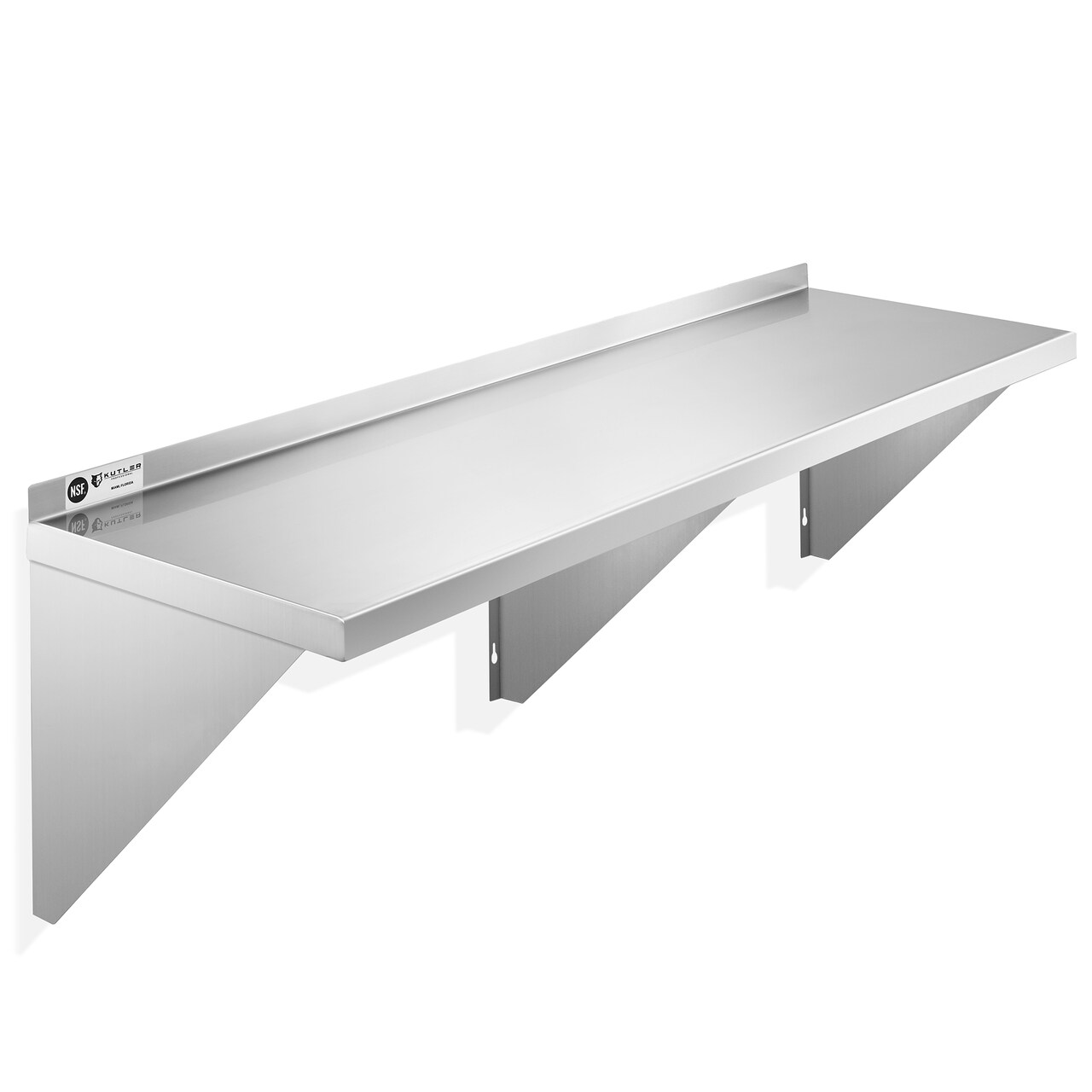 KUTLER Stainless Steel Shelf, NSF Commercial Wall Mount Shelves with Backsplash, Floating Metal Shelving for Restaurant, Kitchen, Home, Garage